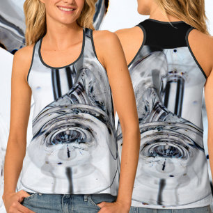 Wine Lovers Toppled Wine Glasses Chic White Black Tank Top