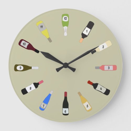 Wine Lovers Wine Bottle Illustrations Large Clock