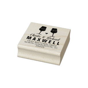 Wine Lovers Wine Glasses Couples Address Stamp