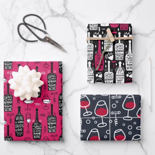 Wine Lovers Wrapping Paper Set of 3