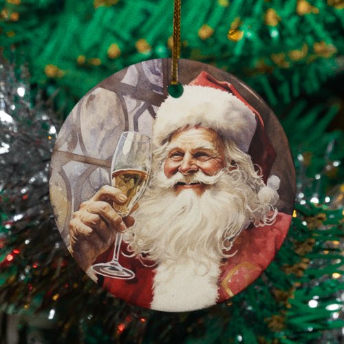 Wine Loving Santa Claus Ceramic Ornament