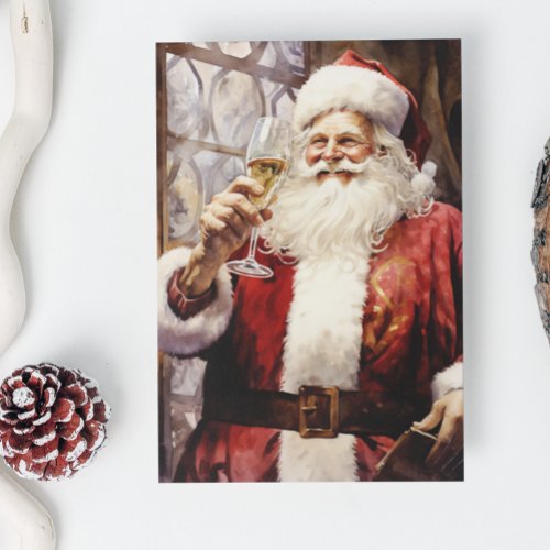 Wine Loving Santa Claus Holiday Card