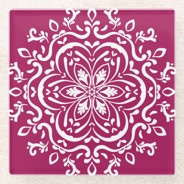 Wine Mandala Glass Coaster (Front)
