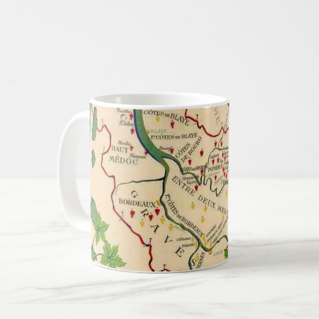 Wine Map of Bordeaux France Mug (Front Left)