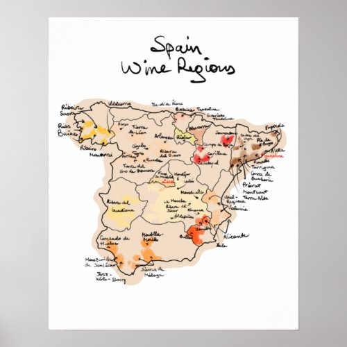 Wine map of Spain Poster