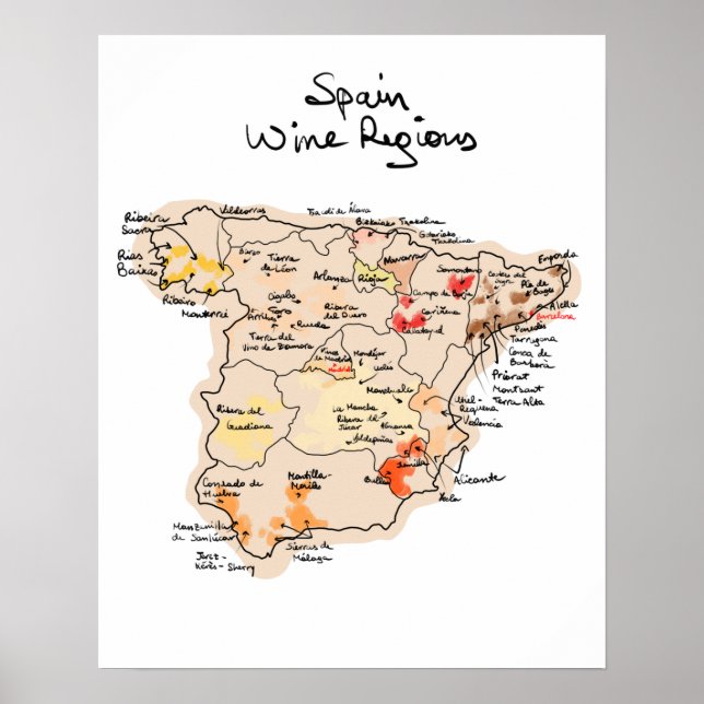 Wine map of Spain Poster (Front)