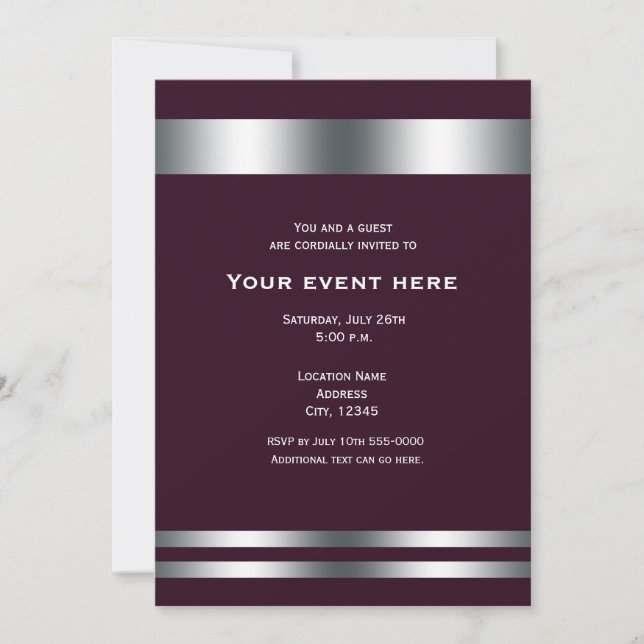 Wine Maroon & Silver Elegant Dinner Party Event Invitation (Front)