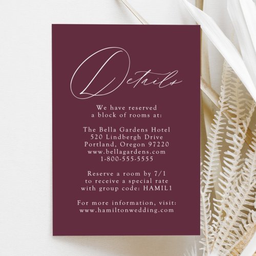 Wine Modern Elegance Wedding Details Enclosure Card