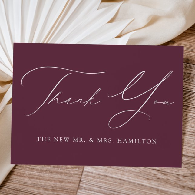 Wine Modern Elegance Wedding Thank You Card (Creator Uploaded)