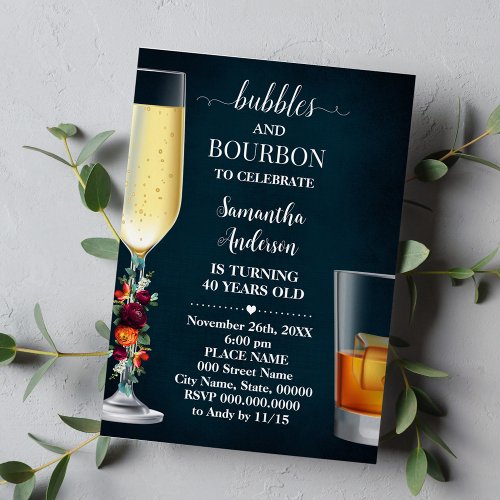 Wine Navy Bubbles  Bourbon Adults Birthday Invitation