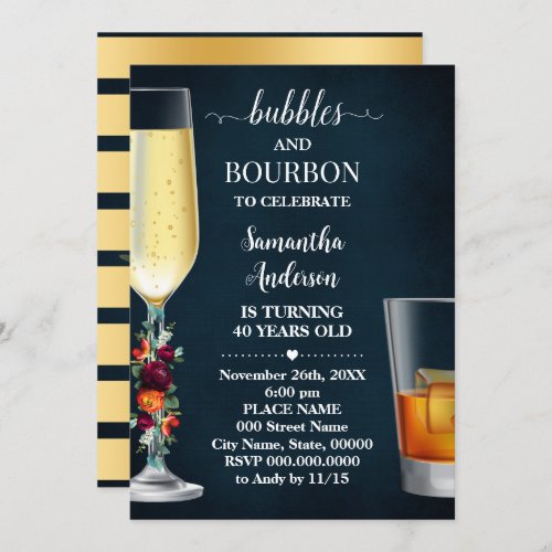 Wine Navy Bubbles  Bourbon Adults Birthday Invitation