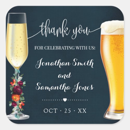 Wine Navy Bubbles  Brews Thank You Wedding Shower Square Sticker