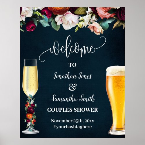 Wine Navy Bubbles  Brews Welcome Couples Wedding Poster