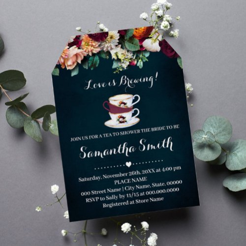 Wine Navy Love is Brewing Tea Bridal Shower Invite