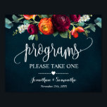 Wine Navy Programs Wedding Ceremony Sign<br><div class="desc">Change couples' names and date to the design, for additional changes (font color, font style, remove or move elements, change wording *word PROGRAMS is not editable but color can be changed ), click on personalize, scroll down and click on link "click to customize further". ** Matching invitation, tags, and sign...</div>