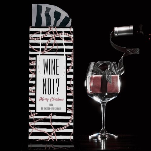 Wine Not Vintage Stripes with Pearls and Chains Wine Gift Bag