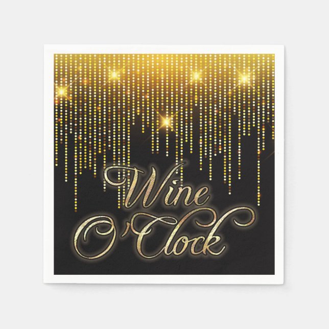 Wine O'Clock Gold Glitz Napkins (Front)