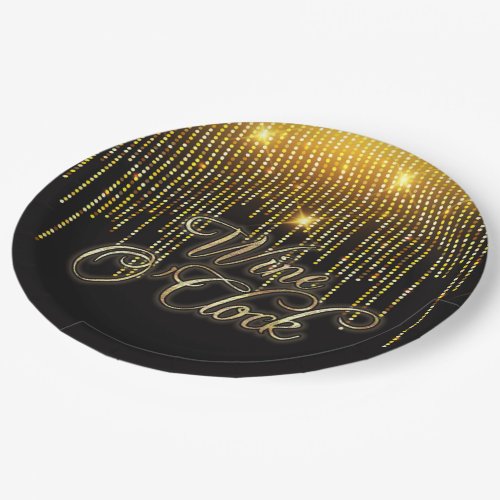 Wine OClock Gold Glitz Paper Plates