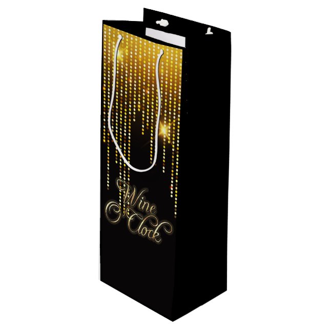 Wine O'Clock Gold Glitz Wine Gift Bag (Front Angled)