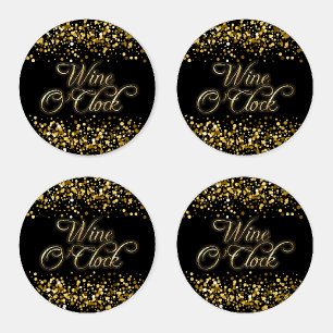 Wine O'Clock Gold Sparkle Coaster Set