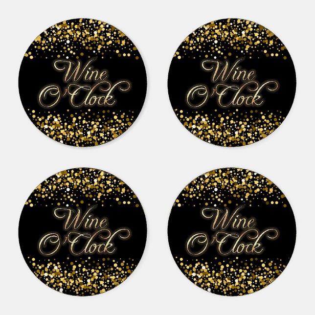 Wine O'Clock Gold Sparkle Coaster Set (Set)
