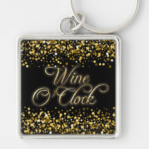 Wine O'Clock Gold Sparkle Keychain