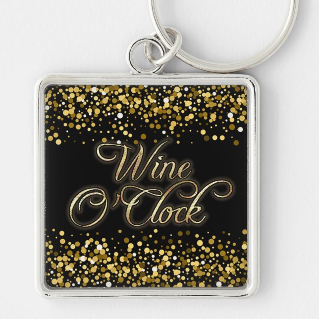 Wine O'Clock Gold Sparkle Keychain (Front)