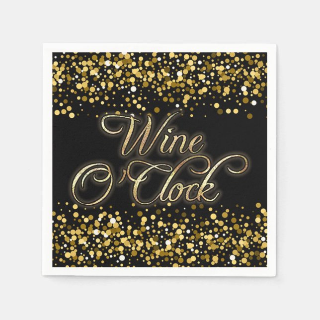 Wine O'Clock Gold Sparkle Napkins (Front)