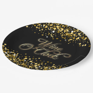 Wine O'Clock Gold Sparkle Paper Plates