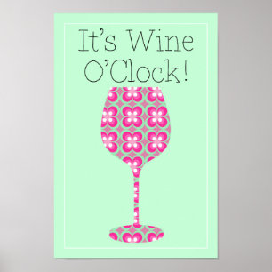 Wine O'Clock! Humorous Mod pattern poster