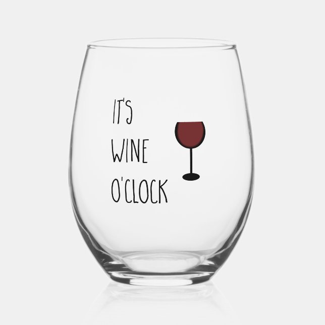 Wine O'Clock Red Wine Stemless Wine Glass (Front)