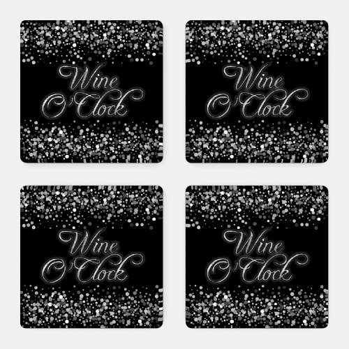 Wine OClock Silver Sparkle Coaster Set