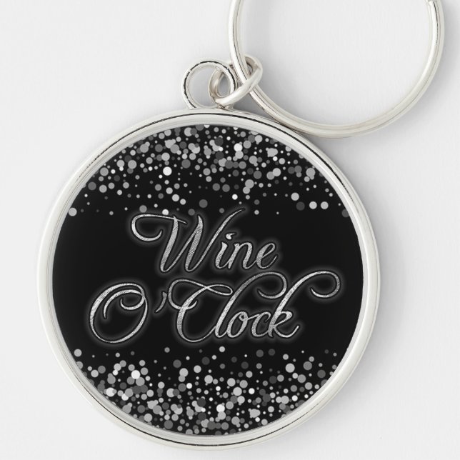 Wine O'Clock Silver Sparkle Keychain (Front)