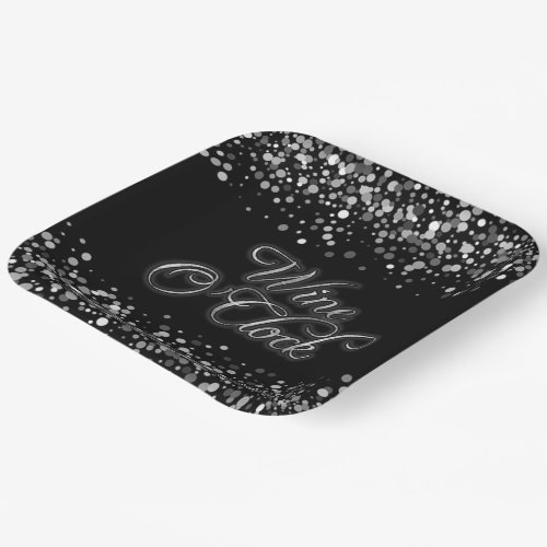 Wine OClock Silver Sparkle Square Paper Plates