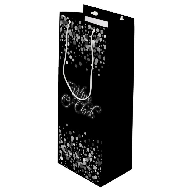 Wine O'Clock Silver Sparkle Wine Gift Bag (Front Angled)