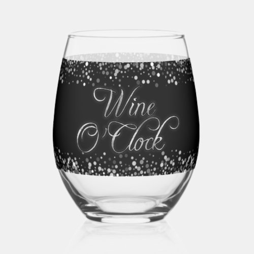 Wine OClock Silver Text Stemless Wine Glass