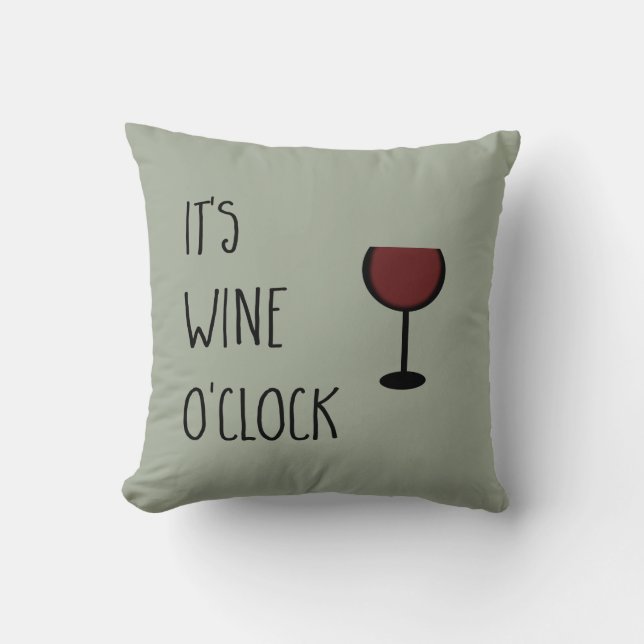Wine O'Clock Throw Pillow (Front)