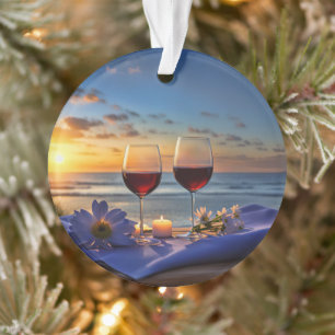 Wine on the Beach Pretty Ocean Ornament