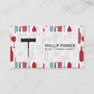 Wine Opener   Bottles Glasses Pattern Business Card