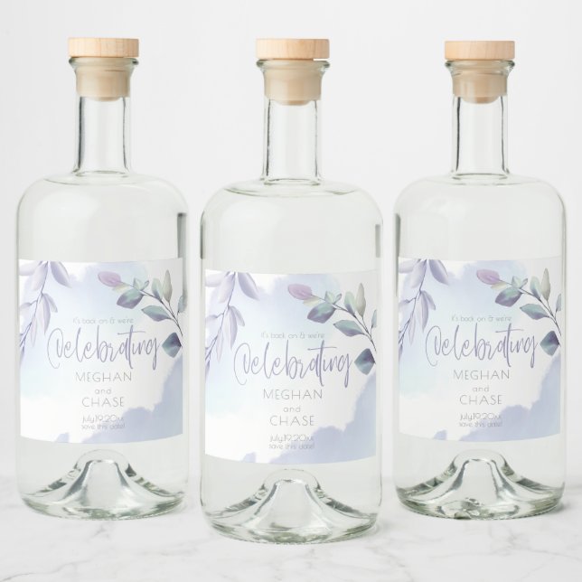 Wine or Beer | Rustic Watercolor Aqua Lilac Leaves Liquor Bottle Label (Bottles)