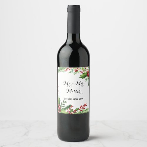 Wine or Sparkling Wine bottle label botanical wedd
