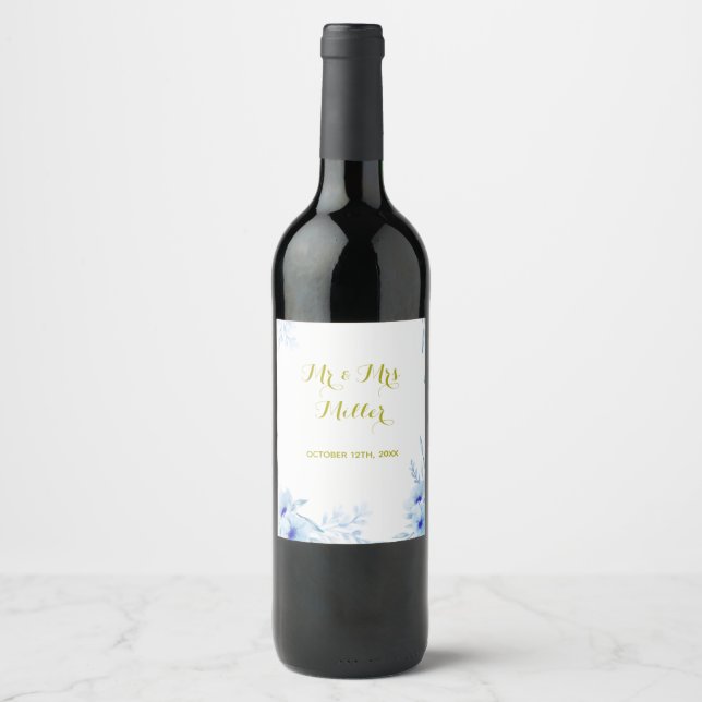 Wine or Sparkling Wine bottle label floral wedding (Front)