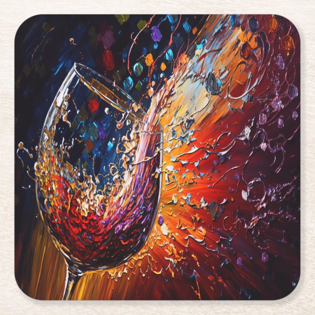 WINE PAINTING  SQUARE PAPER COASTER (Front)