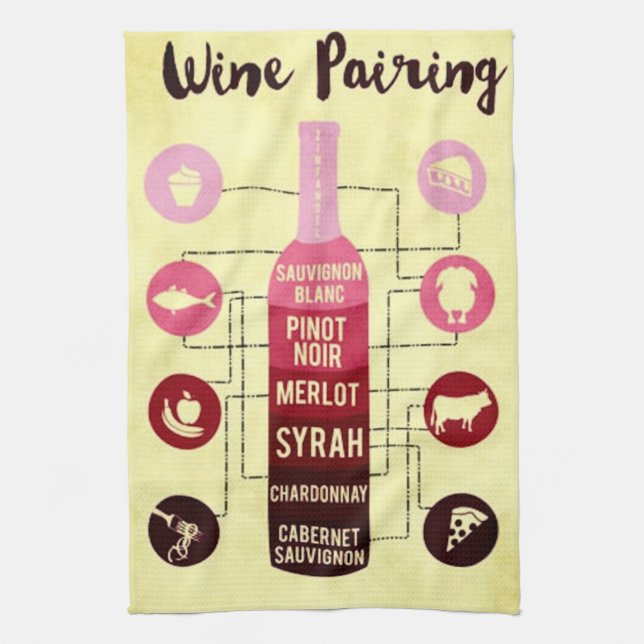 Wine Pairing Guide Food and Wine Fun Kitchen Towel (Vertical)