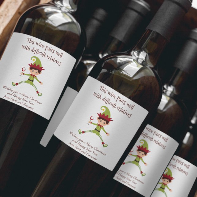 Wine Pairs well with Difficult Relatives Funny Wine Label (Creator Uploaded)