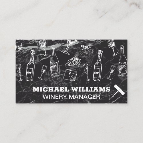 Wine Pattern  Corkscrew  Marble Business Card