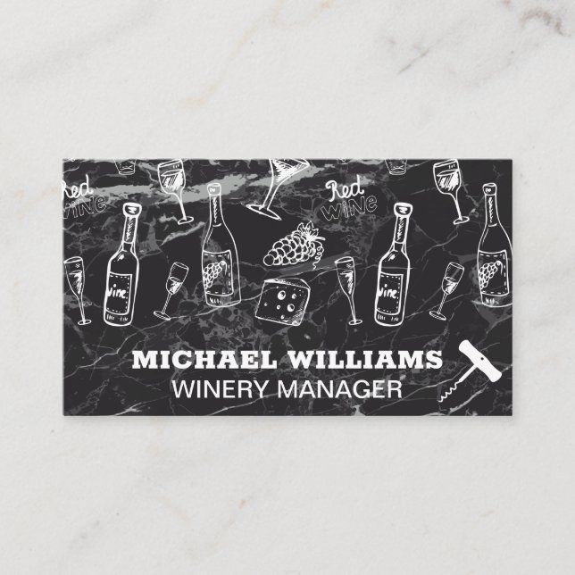 Wine Pattern | Corkscrew | Marble Business Card (Front)