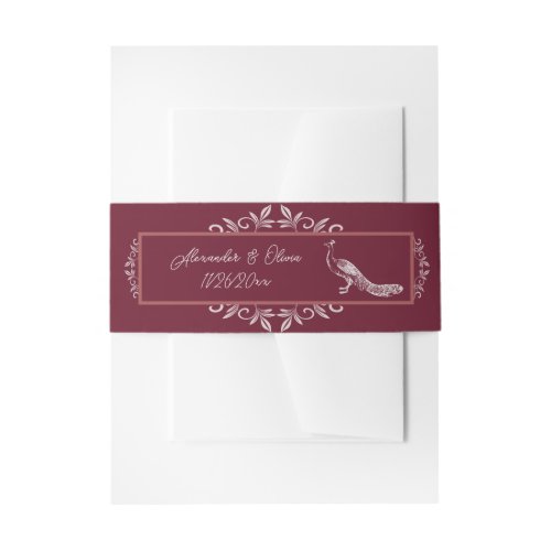 Wine Peacock Flourish Invitation Belly Band