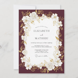 Wine Peony Wreath Wedding Invitation
