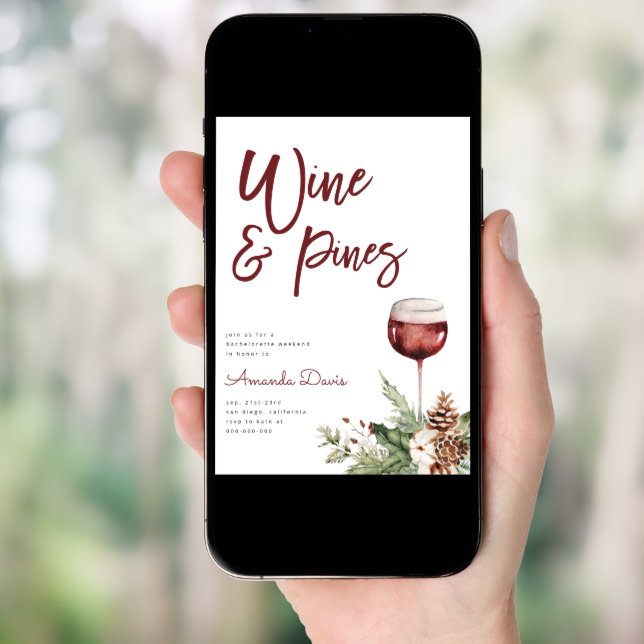 Wine & Pines Cabin Mountain Bachelorette Weekend Invitation (Front Digital)